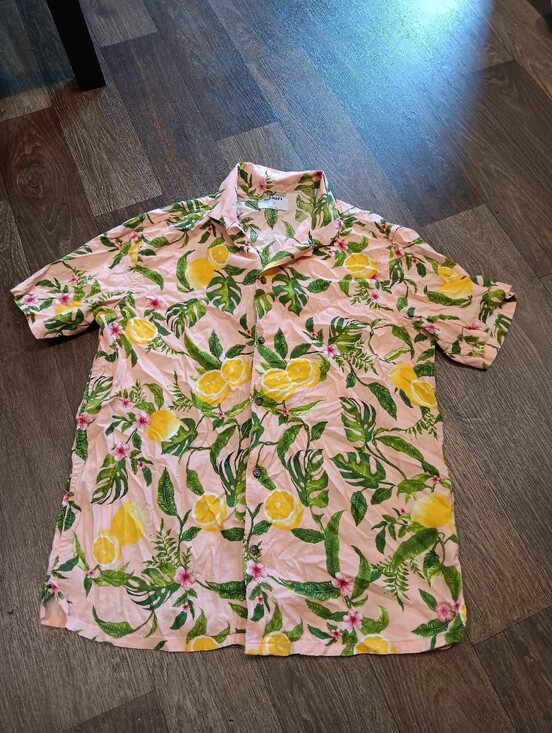 Old Navy Other - Old Navy Pink Lemon Print Short-Sleeve Button-Down Shirt Summer Sz M Hawain